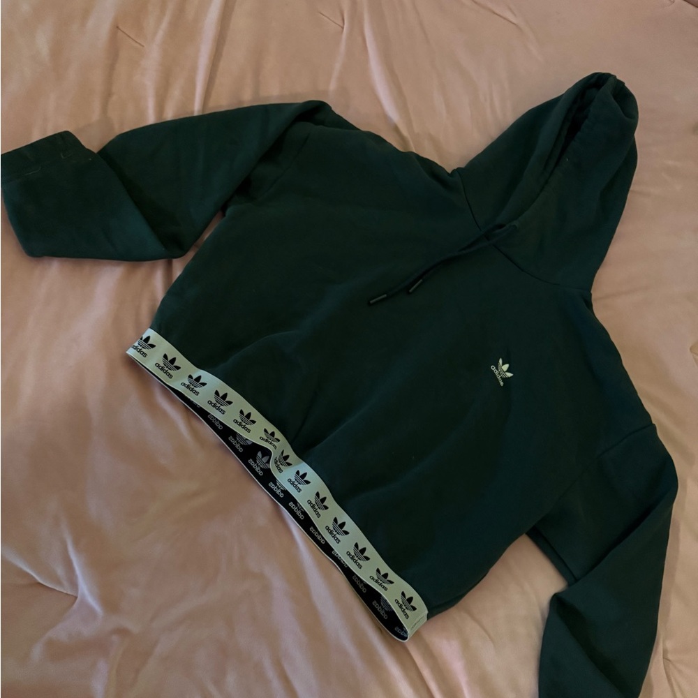 Adidas Green Hooded Sweater with Sleeve Stripe